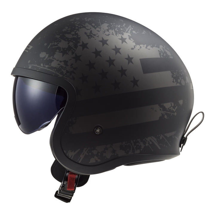 LS2 OF599 Spitfire II Black Flag Helmet - Matte Black / Titanium