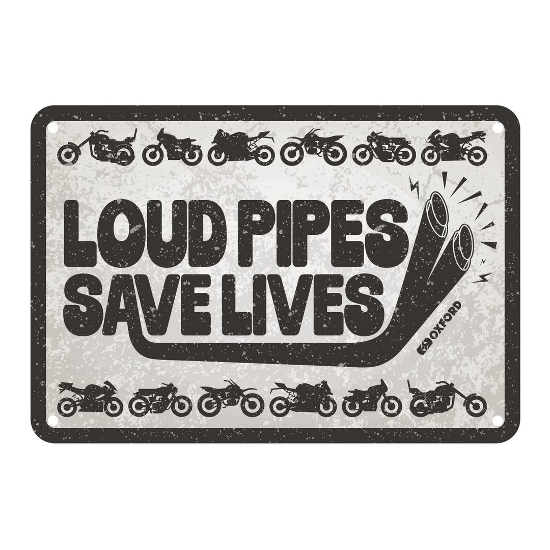 Oxford Garage Metal Sign: Loud Pipes Save Lives