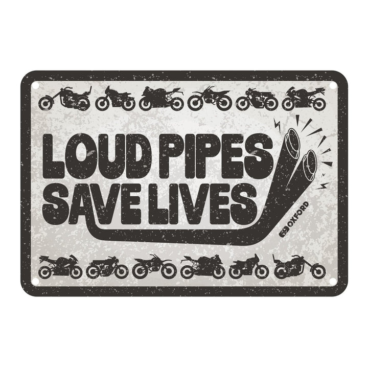 Oxford Garage Metal Sign: Loud Pipes Save Lives