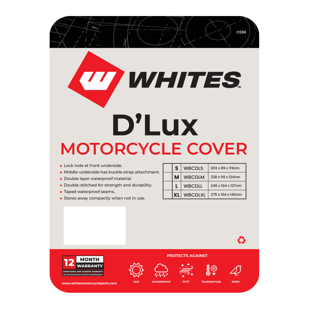 Whites Motorcycle Cover - D'Lux (M / 228 x 99 x 124cm)